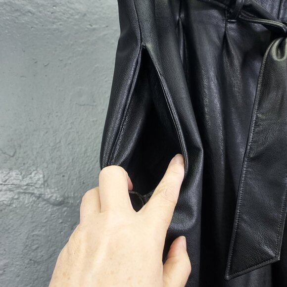 COMMANDO Faux Leather Pants Women's M Paper Bag Tie Waist Crop Trouser Black - Picture 5 of 12